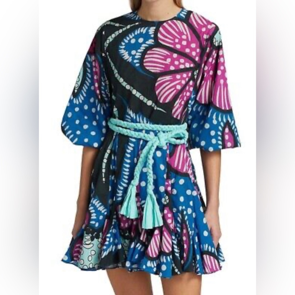 RHODE Resort Ella Belted Mini Dress Purple Flower Print Size Small